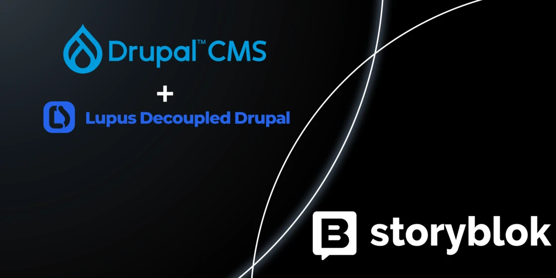 A Venn Diagramm of the Drupal CMS, Lupus Decoupled Drupal and Storyblok Logos
