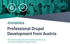 © drunomics drunomics - Professional Drupal Development from Austria promotional banner with office background.
