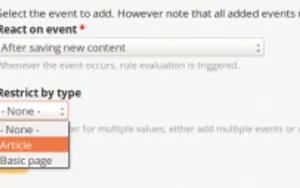 Drupal react on event settings
