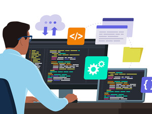 © iStock.com/elenabs
Source: iStock.com/elenabs Man sitting in front of a PC and coding