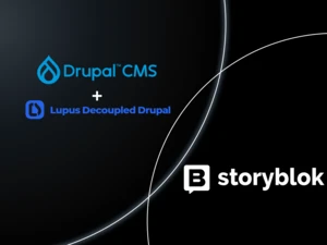 A Venn Diagramm of the Drupal CMS, Lupus Decoupled Drupal and Storyblok Logos