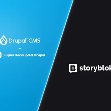 © drunomics GmbH
Quelle: Arthur Lorenz / Claude Code Blue and Grey Diagonal Split of Drupal CMS Lupus Decoupled Drupal and Storyblok Logos