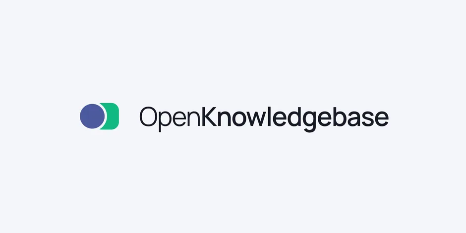 The OpenKnowledgebase logo: a violet circle overlapping a green rounded block, beside the wordmark "OpenKnowledgebase".