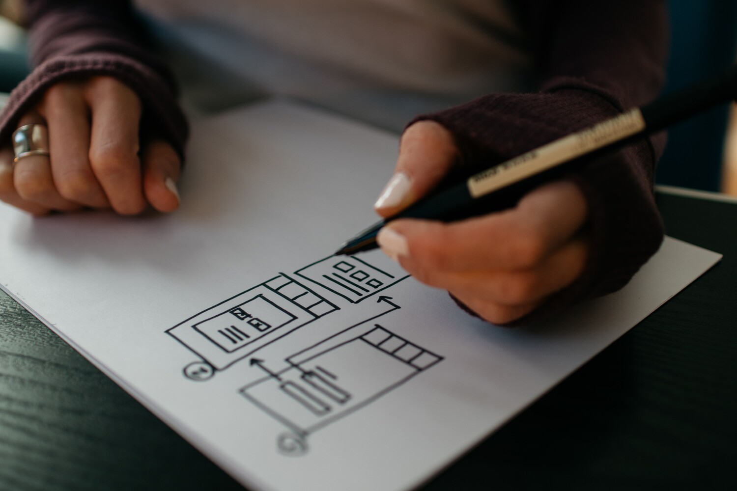 Eine Person zeichnet Wireframes