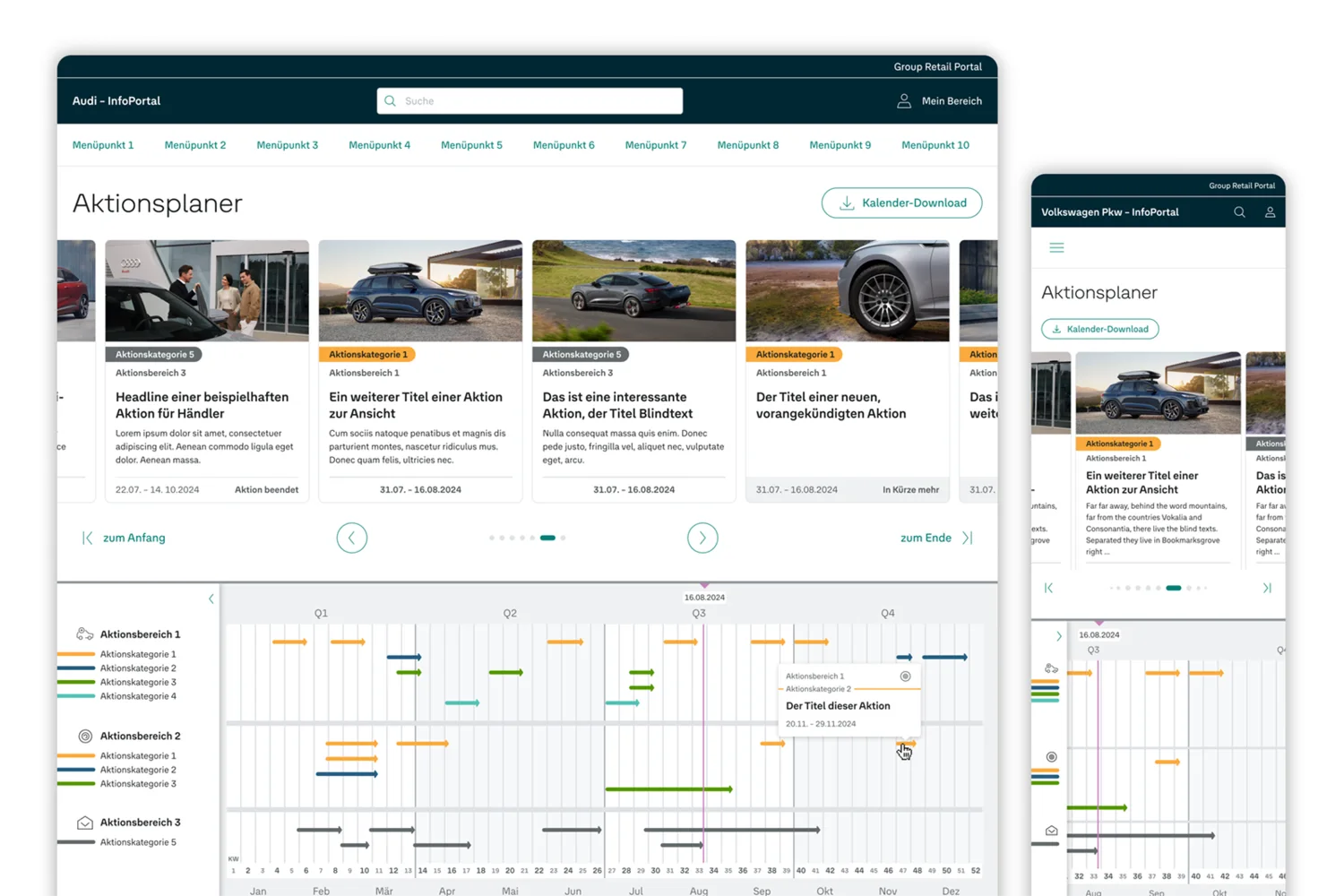Volkswagen AG InfoPortal Aktionsplanner Image in Desktop and Mobile screens